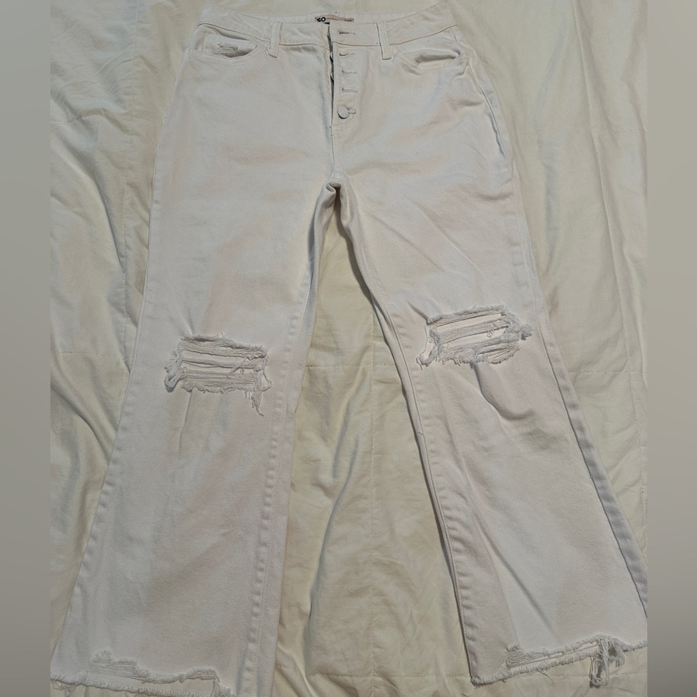 SO Women's White Distressed Flare Jeans